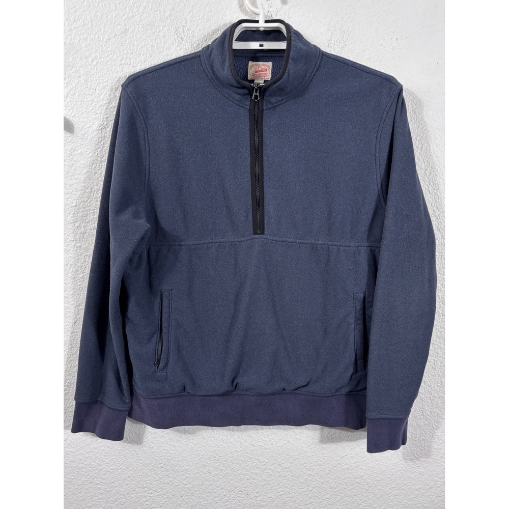 J. Crew 1/4 Zip Pullover Mens XL Navy Blue Fleece Mock Neck Pocket *Flaws